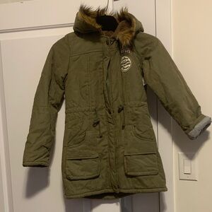 Kids Olive Green Hooded Jacket unisex